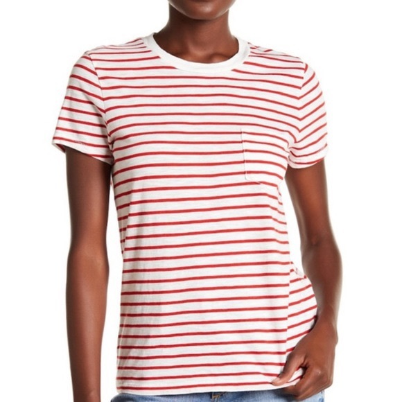 Madewell Tops - MADEWELL- Red and White Striped Pocket Tee
